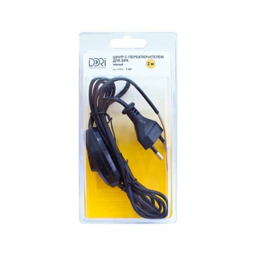 Купить Шнур с вилкой Dori с выключателем черный 2 м по низкой цене