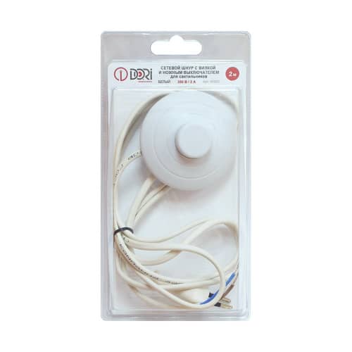 Купить Шнур с вилкой Dori с ножным выключателем белый 2 м по низкой цене
