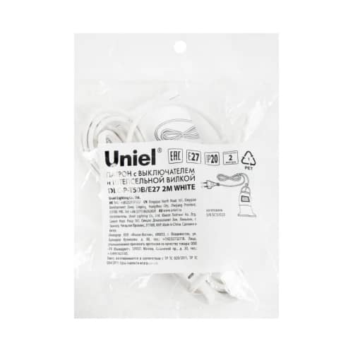 Купить Шнур с вилкой Uniel с патроном с выключателем белый по низкой цене