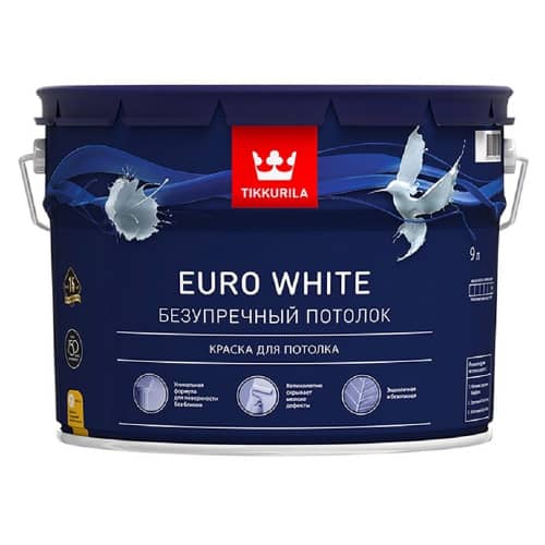 Купить Краска для потолков акриловая матовая TIKKURILA Euro White 9 л по низкой цене