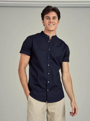 Купить Рубашка Piazza Italia collo coreano синяя по низкой цене