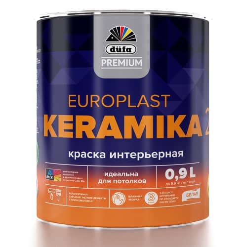 Купить Краска интерьерная dufa PREMIUM Europlast Keramika 2 белая 0,9 л база 1 по низкой цене