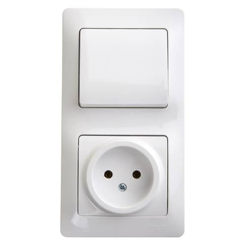 Купить Выключатель одноклавишный + розетка Schneider Electric Глосса с рамкой без заземления белый по низкой цене