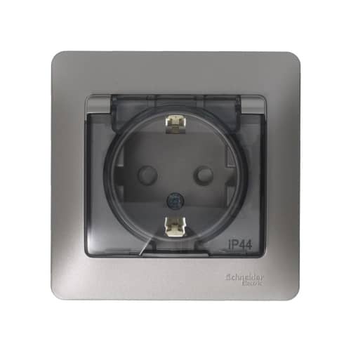 Купить Розетка Schneider Electric Глосса с крышкой с заземлением бежевая по низкой цене