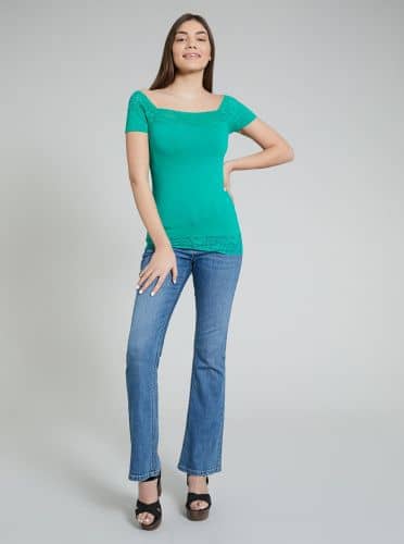 Купить Футболка Piazza Italia 25995 кружевная, зеленая по низкой цене