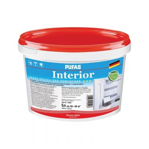 Купить Краска PUFAS Interior в/д, интерьерная, oснова А, белая 5 л по низкой цене