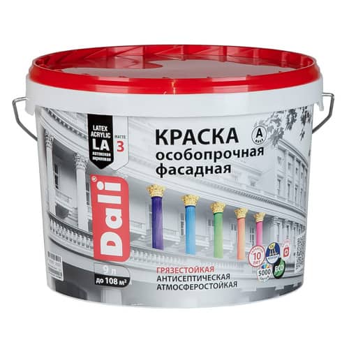 Купить Краска фасадная латексная особопрочная Dali Professional белая 9 л по низкой цене
