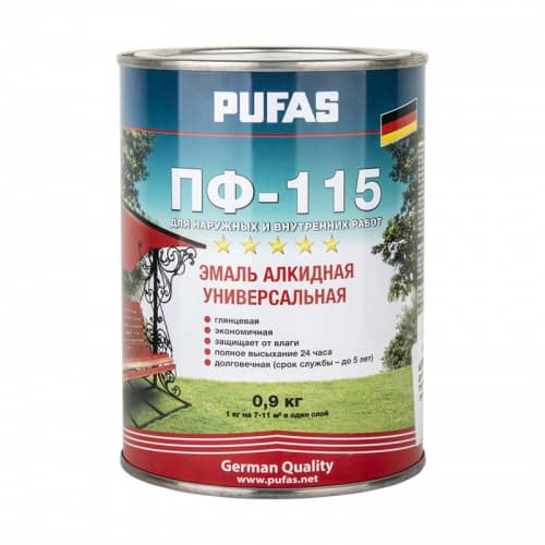 Купить Эмаль Pufas ПФ-115 ГОСТ зелёная 0,9 кг по низкой цене