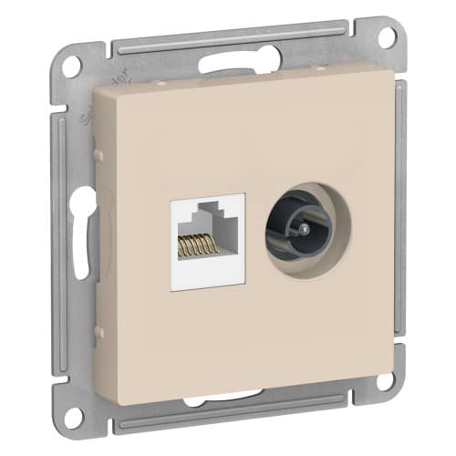 Купить Розетка компьютерная + телевизионная Schneider Electric Атлас Дизайн без рамки бежевая по низкой цене