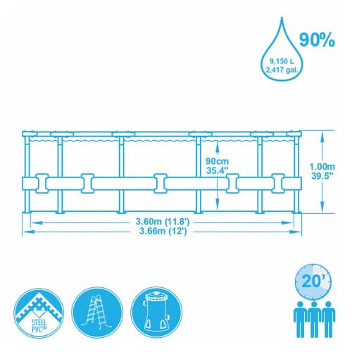 Купить Бассейн каркасный Bestway 366х100 см в комплекте с фильтр-насосом и лестницей по низкой цене