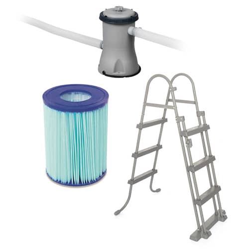 Купить Бассейн каркасный Bestway 366х100 см круглый в комплекте с фильтр-насосом и лестницей, принт под ротанг по низкой цене