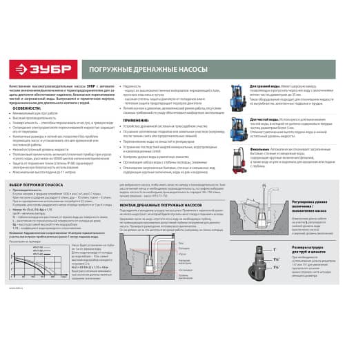 Купить Насос погружной ЗУБР НПЧ-Т5-800-С для чистой воды 800 Вт, 5700 л/час по низкой цене