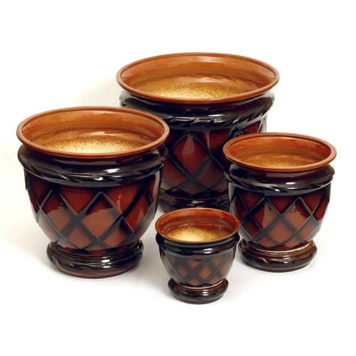 Купить Горшок для цветов с поддоном d14 см Ромб коричневый 1 л по низкой цене