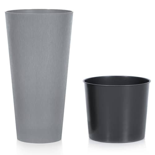 Купить Кашпо пластиковое со вставкой TUBUS SLIM BETON 25х25х47,6 см серое по низкой цене