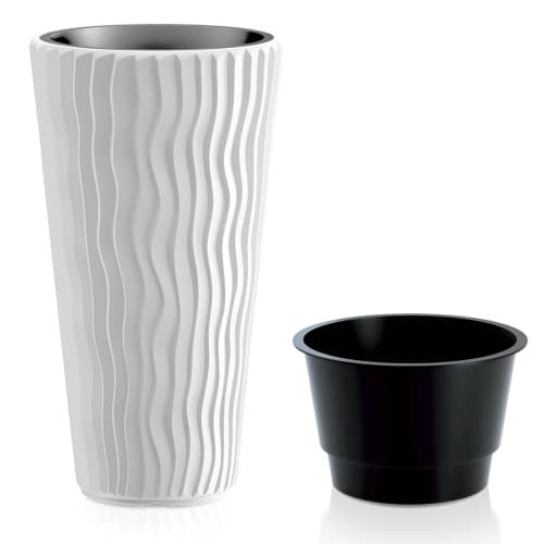 Купить Кашпо пластиковое со вставкой SANDY SLIM 34,9х34,9х62 см белое по низкой цене