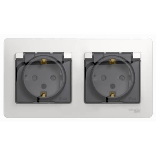 Купить Розетка двойная Schneider Electric Глосса с крышкой с рамкой с заземлением белая по низкой цене
