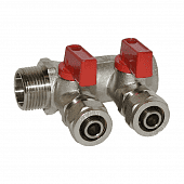 Купить Коллектор для м/п труб, обжим с шаровыми кранами 3/4"x 2 отвода x16 мм по низкой цене