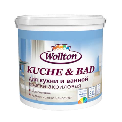 Купить Краска для ванной и кухни акриловая Wollton Kuche&Bad белая 3 л по низкой цене