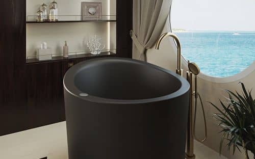 Купить Ванна Viva Lusso True Ofuro Mini каменная, с подогревом воды, черная по низкой цене