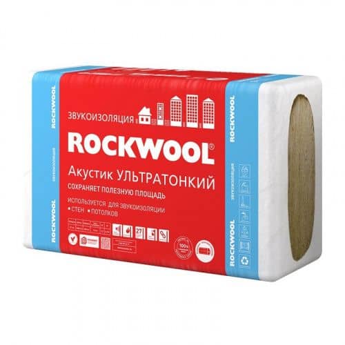 Купить Звукоизоляция ROCKWOOL Акустик Баттс ПРО Ультратонкий 1000х600х27 мм, 7,2м2=0,194м3, 12 шт по низкой цене