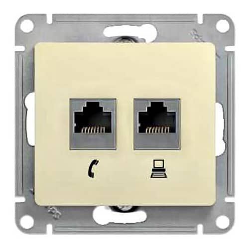 Купить Розетка компьютерная + телефонная Schneider Electric Глосса без рамки бежевая по низкой цене