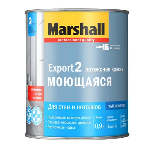 Купить Краска моющаяся латексная глубокоматовая Marshall Export-2 белая 0,9 л по низкой цене