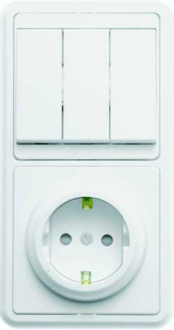 Купить Блок БКВР-036 Бэлла (3-кл. выкл. + евророзетка с защ. шторками) бел. Кунцево 5847 по низкой цене