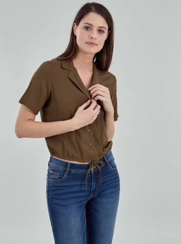 Купить Рубашка Piazza Italia с коротким рукавом, оливковая по низкой цене