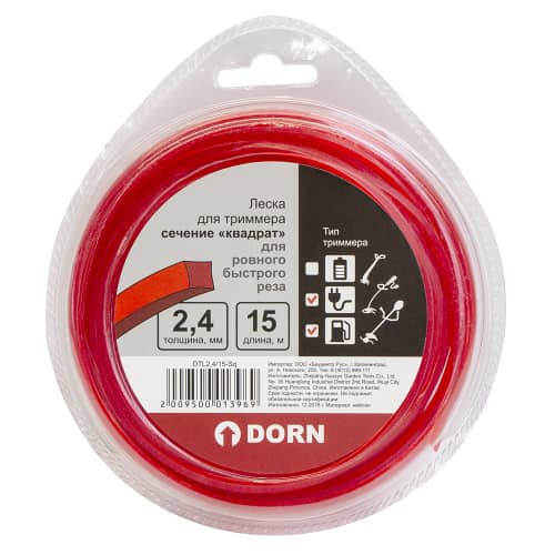 Купить Леска для триммера DORN 2,4 ммх15 м квадрат по низкой цене