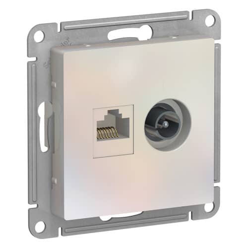 Купить Розетка компьютерная + телевизионная Schneider Electric Атлас Дизайн без рамки жемчуг по низкой цене