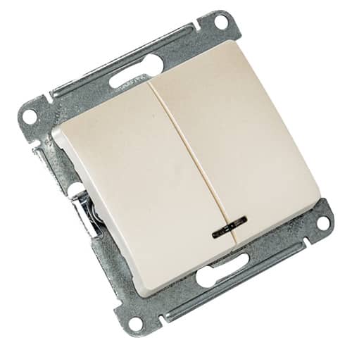 Купить Выключатель двухклавишный Schneider Electric Глосса с подсветкой без рамки перламутр по низкой цене