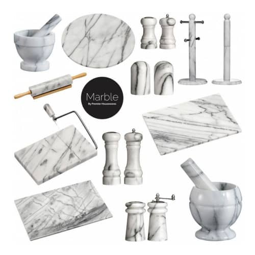 Купить Скалка Premier Housewares из натурального мрамора с деревянной подставкой, серая по низкой цене