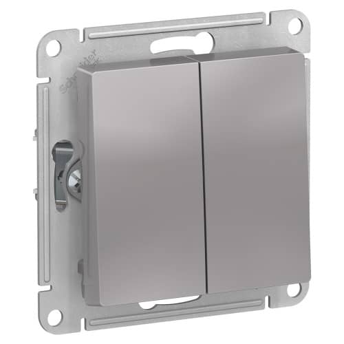 Купить Выключатель проходной двухклавишный Schneider Electric Атлас Дизайн без рамки алюминий по низкой цене