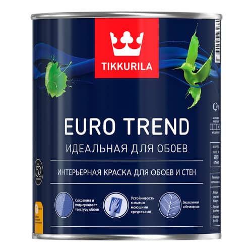 Купить Краска моющаяся для обоев матовая TIKKURILA Euro Trend белая 0,9 л по низкой цене