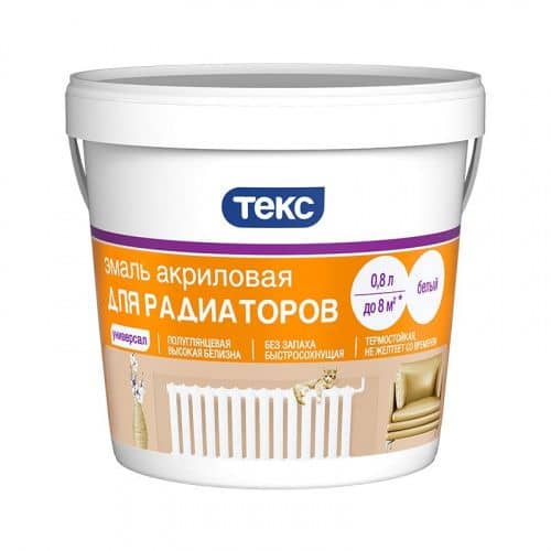 Купить Эмаль ТЕКС для радиаторов, акриловая, белая, полуглянцевая 0,8 л по низкой цене