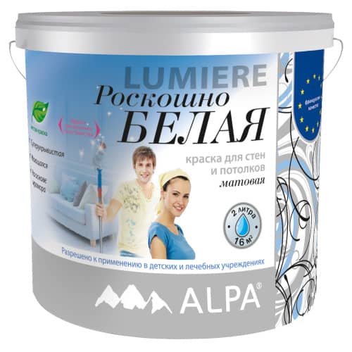 Купить Краска для потолков акриловая белая Alpa Lumiere 2 л по низкой цене