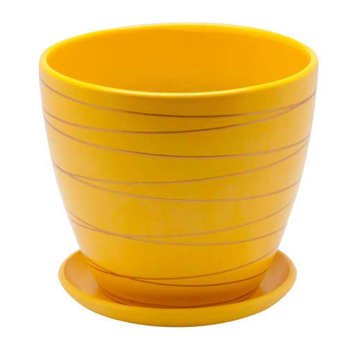Купить Горшок для цветов с поддоном d20,5 см желтый по низкой цене