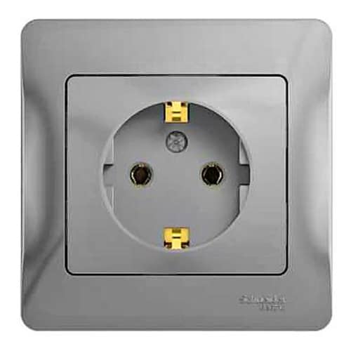Купить Розетка Schneider Electric Глосса с заземлением с рамкой алюминий по низкой цене