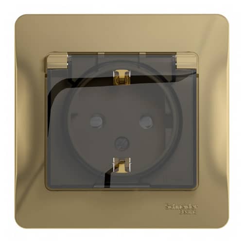 Купить Розетка Schneider Electric Глосса с заземлением с крышкой титан по низкой цене