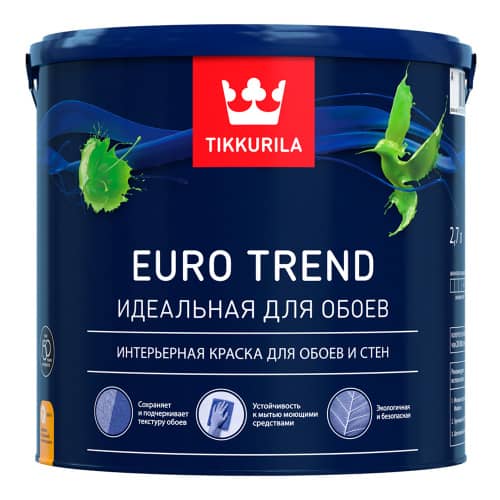 Купить Краска моющаяся для обоев матовая TIKKURILA Euro Trend белая 2,7 л по низкой цене