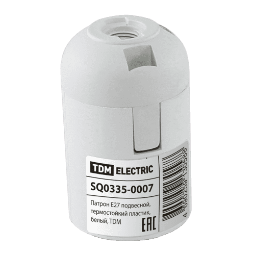 Купить Патрон TDM electric Е27, термостойкий пластик, подвесной, разборный, белый, 4А, 230В, по низкой цене