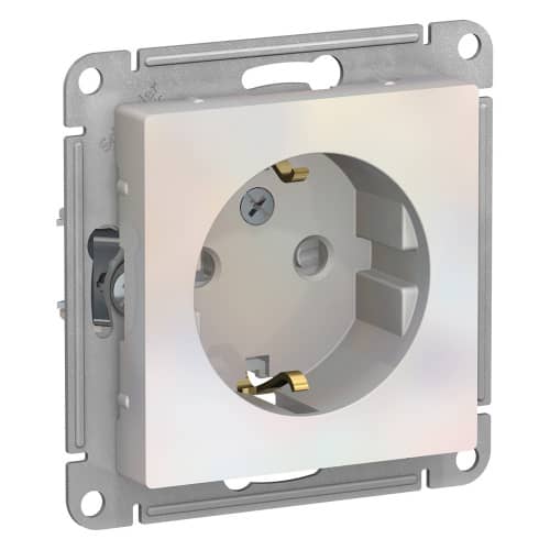 Купить Розетка Schneider Electric Атлас Дизайн с заземлением со шторками без рамки жемчуг по низкой цене
