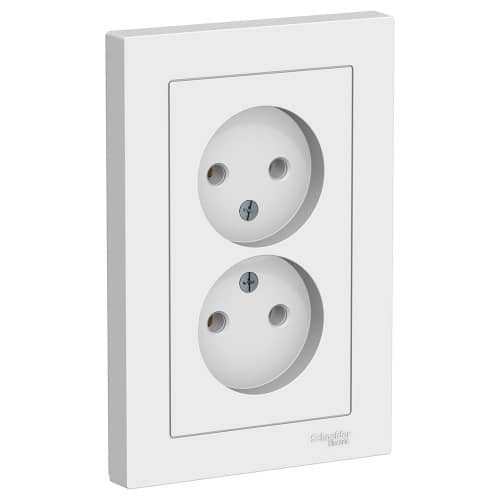 Купить Двойная розетка Schneider Electric Атлас Дизайн без заземления с рамкой белая по низкой цене