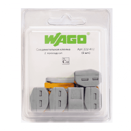 Купить Клемма WAGO 222-412 соединительная с рычажком 2-пров. (0,08-2,5 мм2) 400В 32А IP20 уп. 5 штук по низкой цене