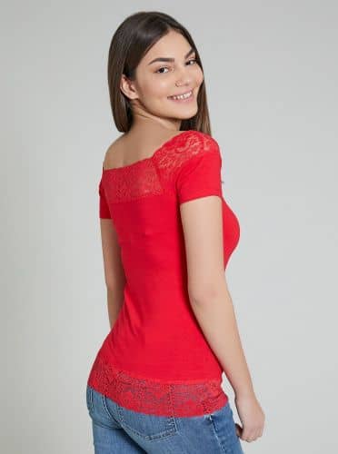 Купить Футболка Piazza Italia 25995 кружевная, коралловая по низкой цене