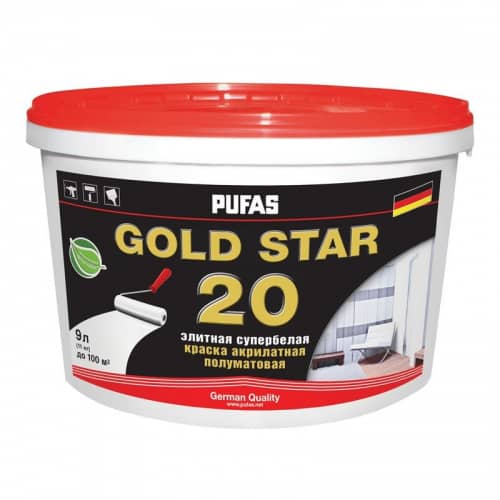 Купить Краска PUFAS GOLD STAR 20 А акрилатная полуматовая 9 л по низкой цене