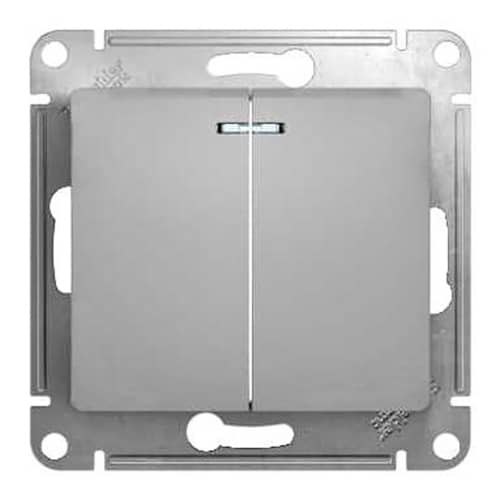 Купить Выключатель двухклавишный Schneider Electric Глосса с подсветкой алюминий по низкой цене