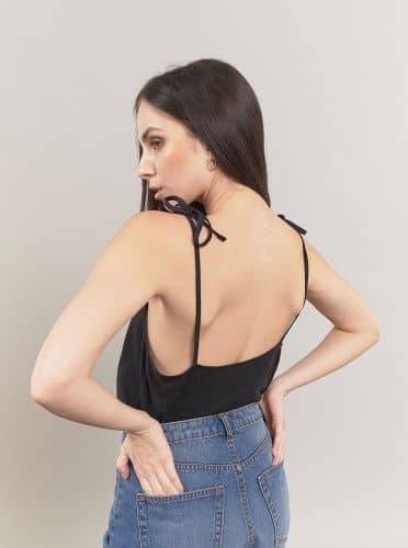 Купить Топ Piazza Italia на тонких бретелях с бантиками, чёрный по низкой цене