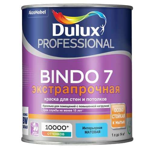 Купить Краска моющаяся латексная матовая Dulux Bindo 7 белая 1 л по низкой цене