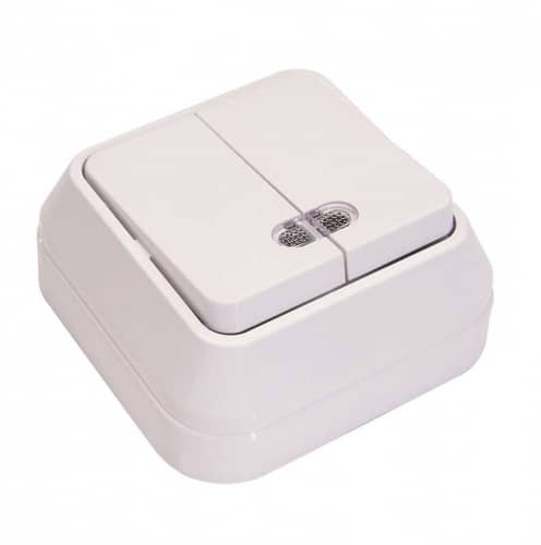 Купить Выключатель 2-кл. ОП 10А IP20 с подсветкой бел. Makel 45123 по низкой цене